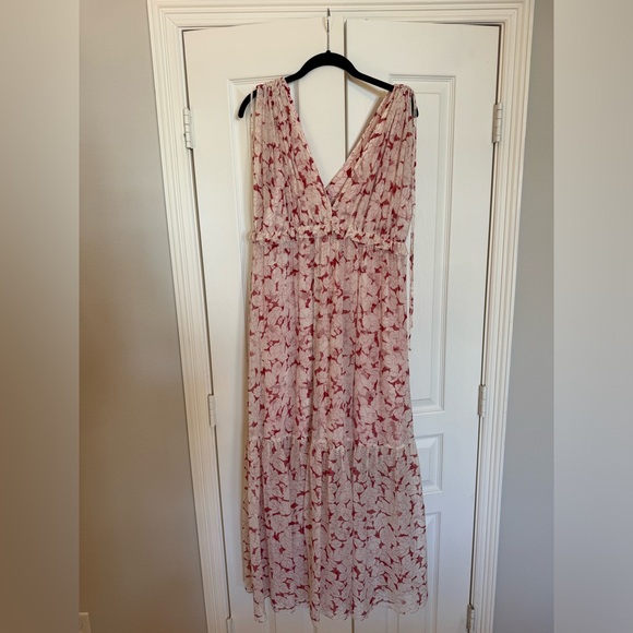 Christy Lynn Allegra Silk Chiffon Maxi Dress Red Leaf Women's Large - Picture 2 of 9